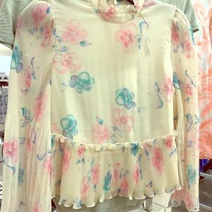 GANNI Pleated Sleeve Floral Blouse